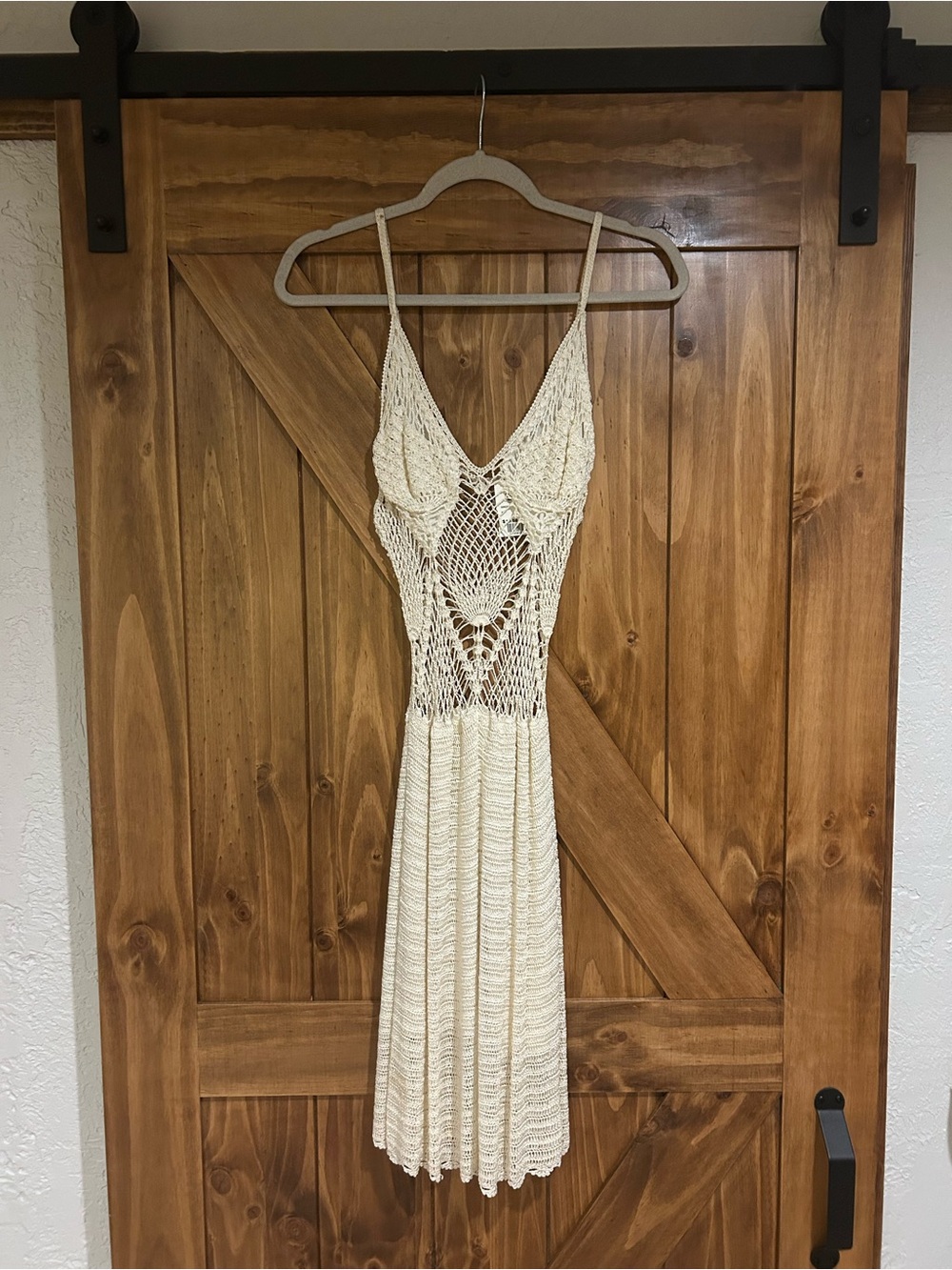 Sexy Cream Crochet Knit Dress